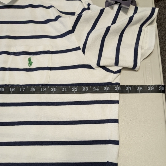 Polo short sleeve striped blue cotton shirt, pocket, XXL 2XL - Picture 6 of 8
